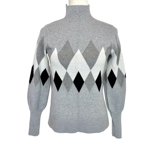 Rachel Zoe grey argyle mock neck sweater